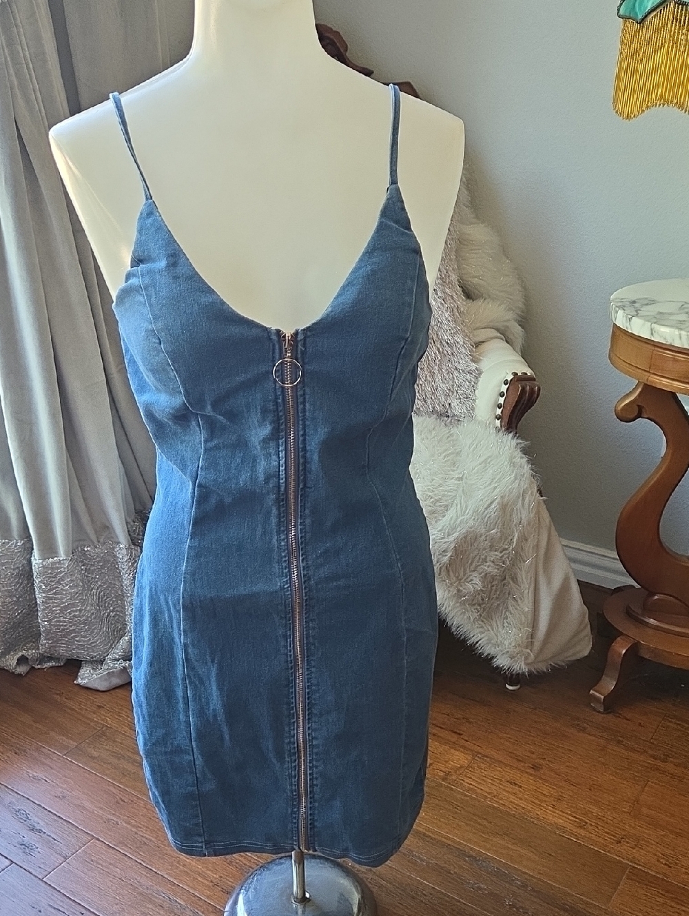 Iris Blue Denim Zip-Front Mini Dress